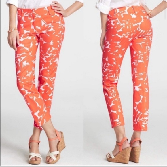 Ann Taylor Orange and White Carnegie Crop Pants - Size 8 - Picture 1 of 7